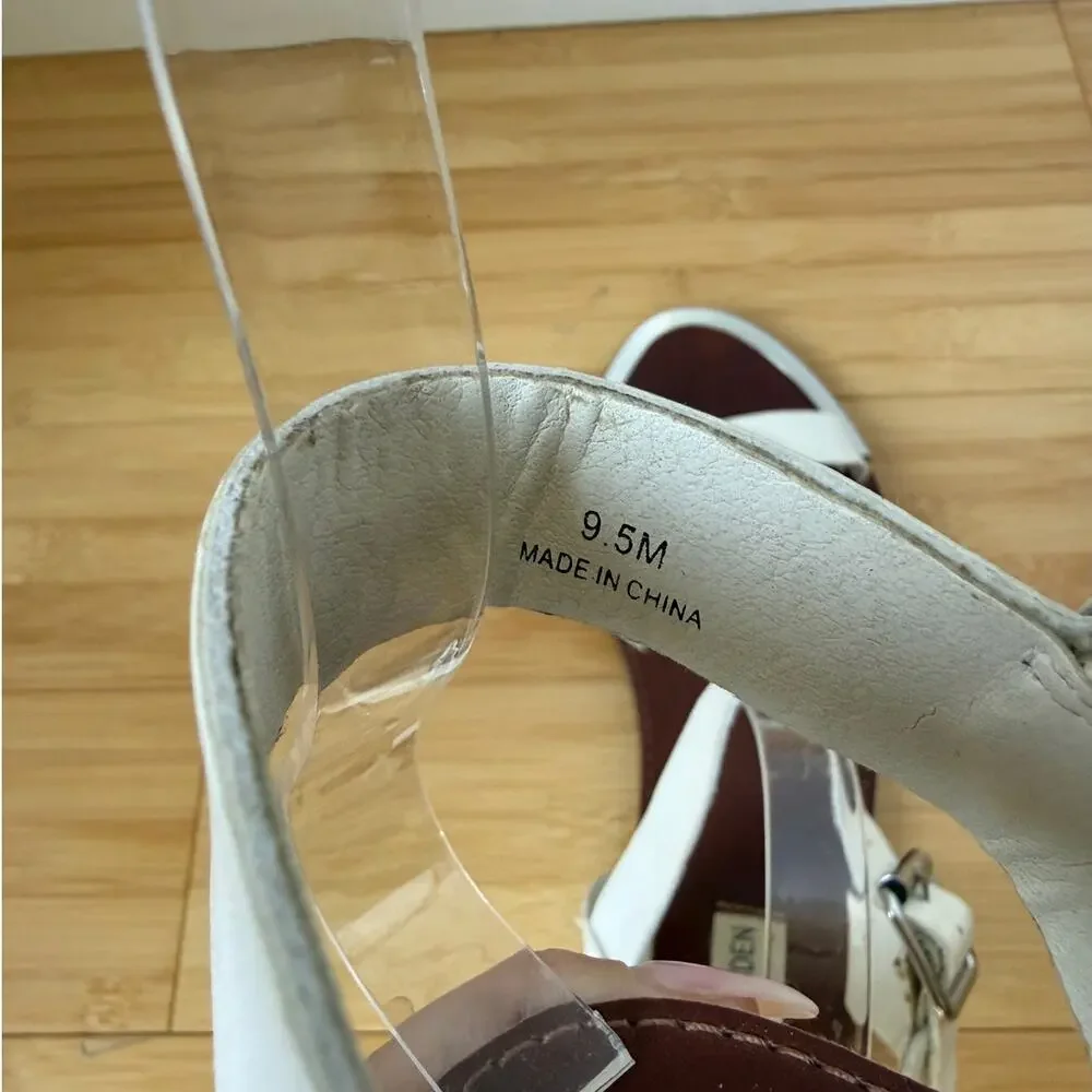Steve Madden Bayle-R White Sandals Vegan Leather Silver Hardware Size 9.5